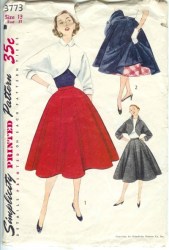 3773 1951 Simplicity  FLARE PANEL SKIRT, BOLERO PATTERN 14 32B Uncut